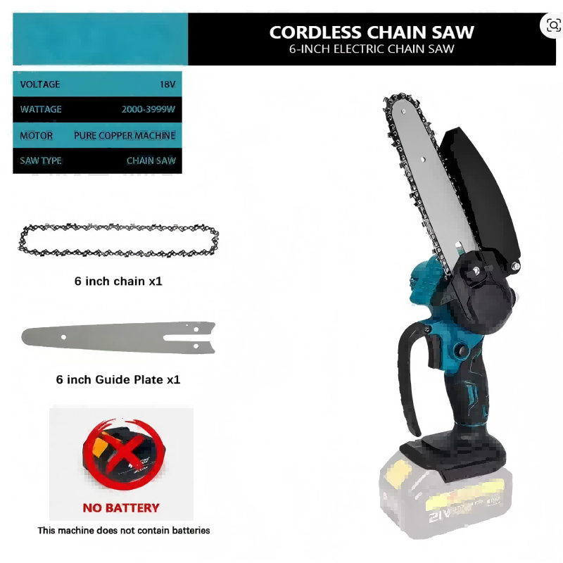Mini Electric Chainsaw 6 Inch - เลื่อยโซ่ไฟฟ้าขนาดเล็ก 6 นิ้ว 1700 รอบต่อนาที ใช้แบตเตอรี่ลิเธียมไอออน