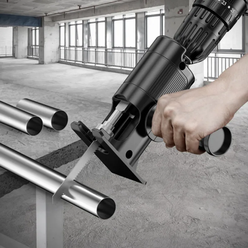 Reciprocating Saw Attachment Drill - อะแดปเตอร์แปลงเลื่อยจิ๊กซอว์, อุปกรณ์ต่อเลื่อยลูกสูบแบบพกพาสำหรับสว่านไฟฟ้า, เครื่องมือตัดโค้งสำหรับไม้, พีวีซี, และท่อเหล็ก