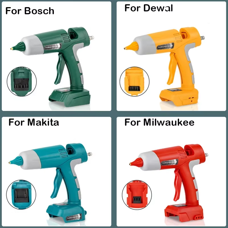 Hot Melt Glue Gun Cordless - ปืนกาวร้อนไร้สาย 100W สำหรับแบตเตอรี่ Makita/Dewalt/Milwaukee/Bosch 18V ป้องกันการลวก