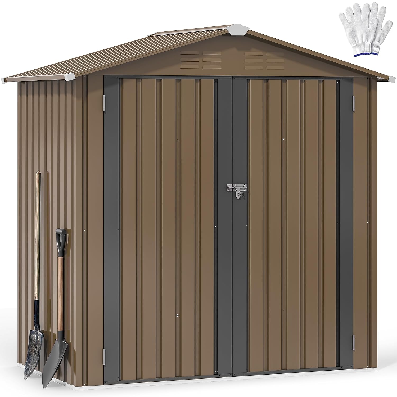 Garden Tools - โรงเก็บของกลางแจ้งโลหะขนาด 6x4 ฟุต, โรงเก็บเครื่องมือกันน้ำ, หน่วยเก็บของสำหรับงานหนักพร้อมประตูล็อคได้และช่องระบายอากาศ, เหมาะสำหรับการปรับแต่ง