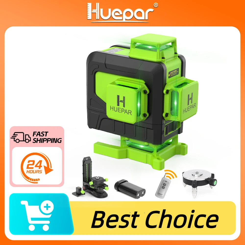 Laser Level 16 Lines 4D Green - Huepar เลเซอร์ปรับระดับ4D เอง16เส้นสีเขียวเส้นแนวตั้งและแนวนอนปรับระดับเองสีเขียวพร้อมรีโมทควบคุมพื้นเครื่องมือเลเซอร์