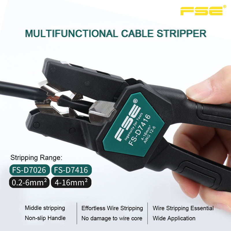 Automatic Wire Stripper Cutter - FSE-D7026 เครื่องปอกสายเคเบิล - คีมปอกสายไฟอัตโนมัติสำหรับช่างไฟฟ้ามืออาชีพ พร้อมเครื่องตัด เครื่องปอกสายเคเบิลอเนกประสงค์