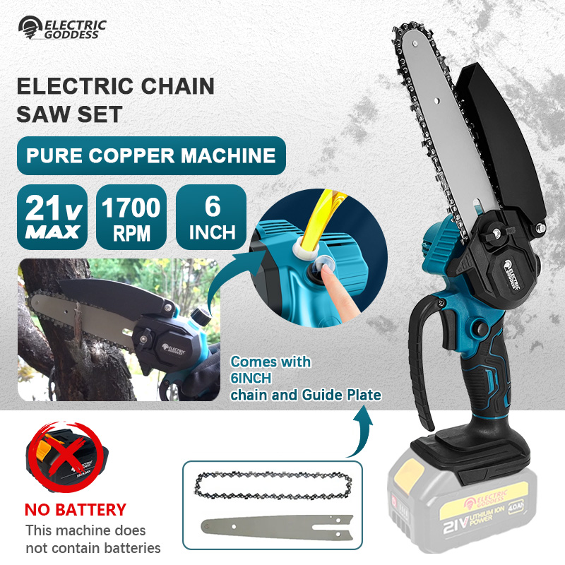 Mini Electric Chainsaw 6 Inch - เลื่อยไฟฟ้าไร้สายขนาดเล็ก 6 นิ้ว 1700 รอบต่อนาที แบบพกพาใช้งานมือเดียว