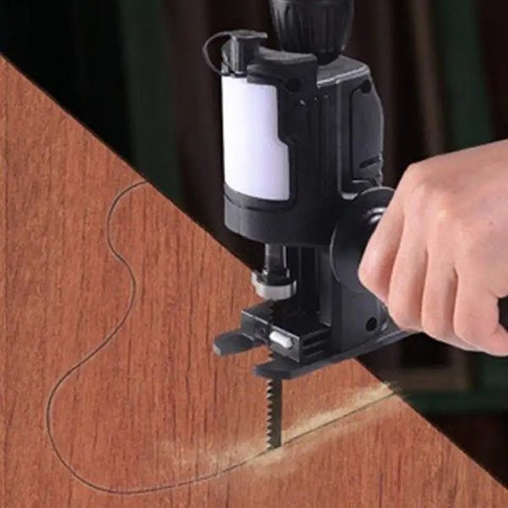 Reciprocating Saw Attachment Drill - อะแดปเตอร์แปลงสว่านไฟฟ้าเป็นเลื่อยลูกสูบ สำหรับงานไม้ DIY งานตัด ชุดอุปกรณ์เสริมพลาสติกสีดำ
