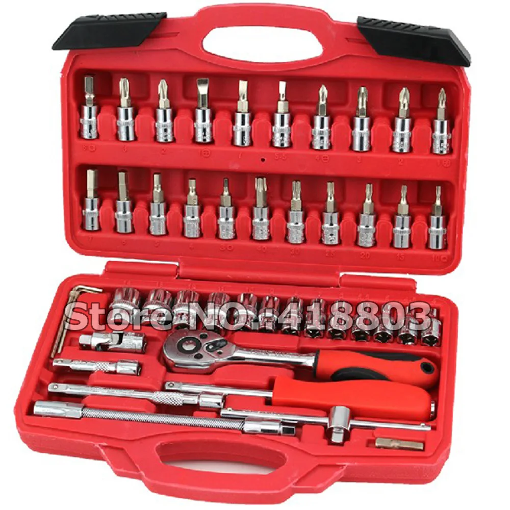 Hand Tools - ชุดเครื่องมือซ่อมรถจักรยานยนต์และรถยนต์ 46 ชิ้น ขนาด 1/4 นิ้ว
