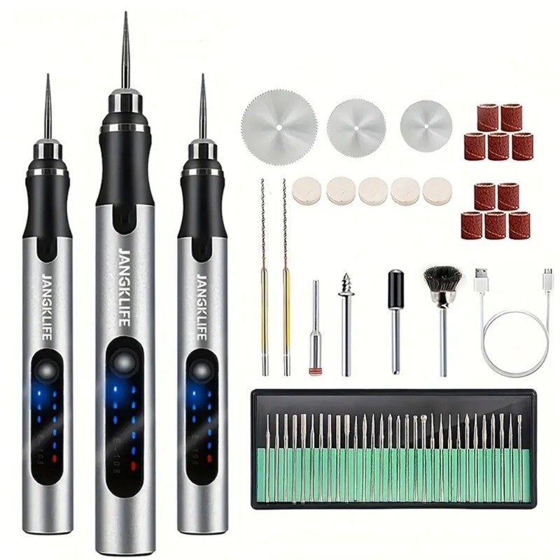 Cordless Rotary Tool Kit Accessories - ปากกาแกะสลักไฟฟ้า USB ชุดเครื่องมือโรตารี่ไร้สายงานไม้ปากกาแกะสลัก DIY สําหรับเครื่องประดับแก้วโลหะมินิไร้สายเจาะ