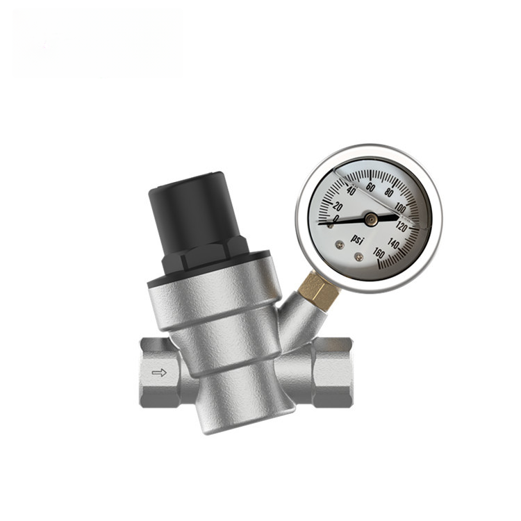 Plumbing - วาล์วปรับแรงดันน้ำแบบปรับได้ ทองเหลือง 3/4 นิ้ว พร้อมเกจวัดและตะแกรงกรอง สำหรับ