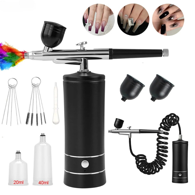Airbrush Kit With Mini Compressor - ชุดอุปกรณ์เพ้นท์เล็บแอร์บรัช พร้อมคอมเพรสเซอร์ขนาดเล็ก สำหรับเพ้นท์เล็บ เพ้นท์เค้ก เครื่องพ่นสีแบบพกพา