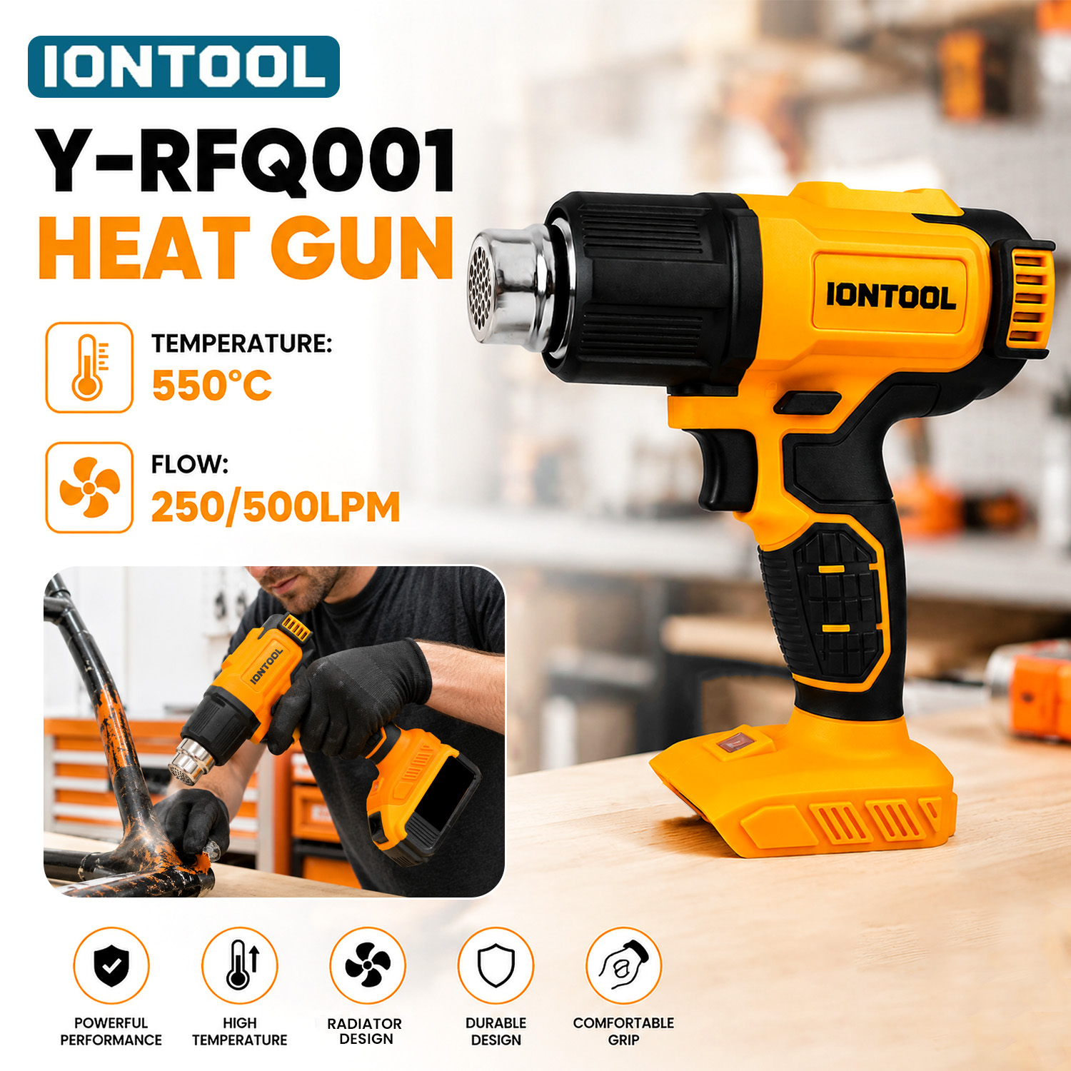 Cordless Heat Gun For Shrink Tubing - ปืนเป่าลมร้อนไร้สาย IONTOOL รุ่น 550 ℃ 250/500LPM
