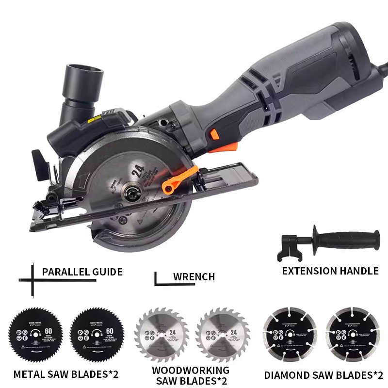 Mini Table Saw For Woodworking - เลื่อยวงเดือนอเนกประสงค์พร้อมเลเซอร์นำทางสำหรับตัดไม้ โลหะ และกระเบื้อง; 45 ° การตัดแนวตั้ง;