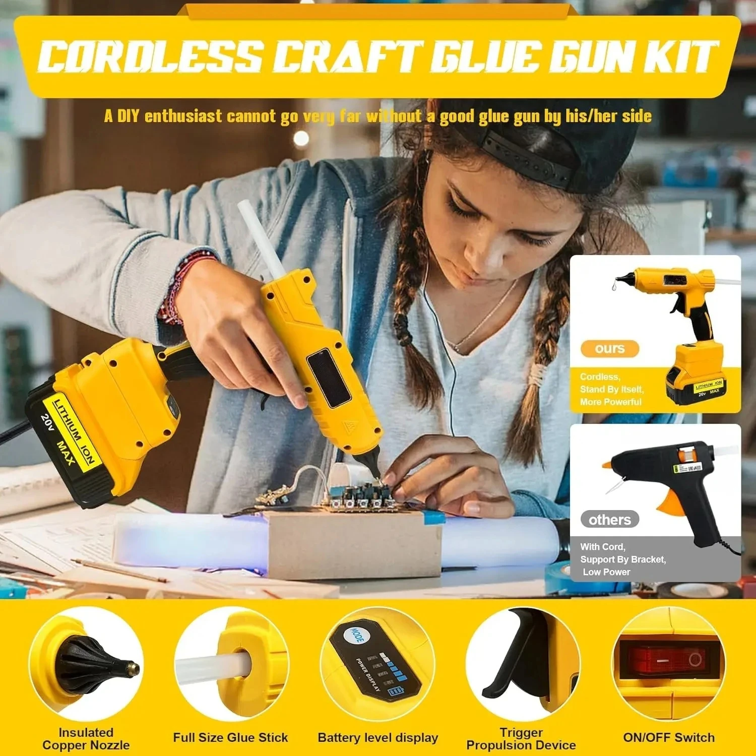 ปืนกาวร้อนไร้สายแบบมือถือสำหรั - Hot Melt Glue Gun Cordless บทวิจารณ์และราคา