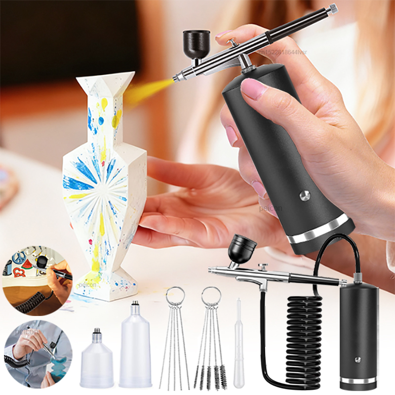 แอร์บรัชพร้อมคอมเพรสเซอร์ ปืนพ - Airbrush Kit With Mini Compressor บทวิจารณ์และราคา