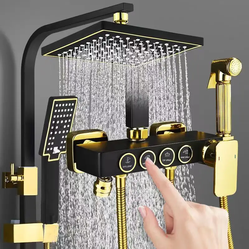 ชุดระบบฝักบัวสแตนเลสสีดำทอง พร - Plumbing บทวิจารณ์และราคา