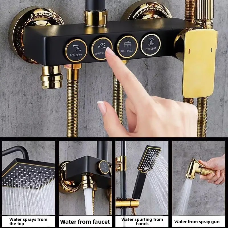 ชุดระบบฝักบัวสแตนเลสสีดำทอง พร - Plumbing บทวิจารณ์และราคา